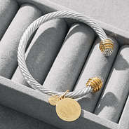 silver and gold personalized cable bracelet with rhinestones