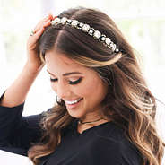 small jewel pearl black and white headband in hair