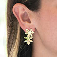 Double flower earrings in ear
