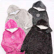 snow leopard hot pink charcoal and sable cheetah monogrammed blanket hoodies