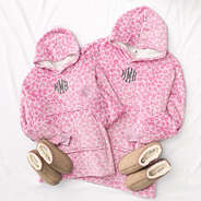 mom and me monogrammed blanket hoodies in pink cheetah