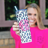 girl holding leopard monogrammed skinny tumbler