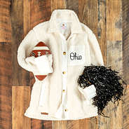 ohio state sherpa shacket flatlay