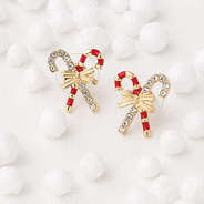 close up of candy cane earrings