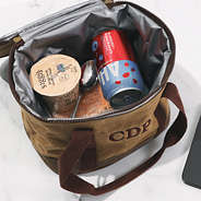 inside of small monogrammed waxed canvas cooler