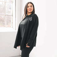 Julia wearing Black Sweatshirt Cardigan