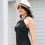 side profile of high neck tankini - zoomed in