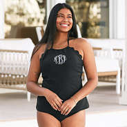 model wearing scalloped tankini