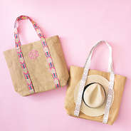 hot pink and tan hat carrier monogrammed totes