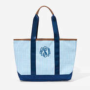 Monogrammed Boat Tote in Blue Seersucker