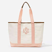 monogrammed boat tote bag in coral