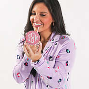 personalized pink glitter compact mirror with girl putting on makeup