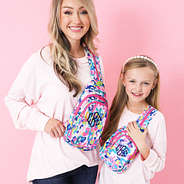 water color cheetah mom and me sling backpacks