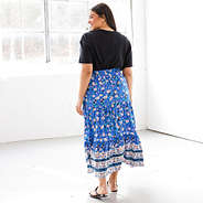 blue floral midi skirt back view