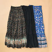 black paisley black and blue floral midi skirts