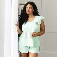 sage stripes ruffle pajamas on julia ann