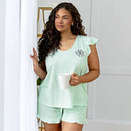 sage stripes ruffle pajamas on julia ann