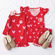 mom and me red hot hearts ruffle and nightgown pajamas