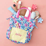 monogrammed toiletry bag in watercolor whimsy packed