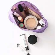 inside of lilac double layered make up bag