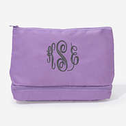 monogrammed double layer makeup bag in lilac