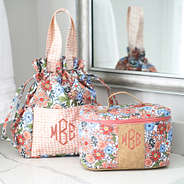 boho blooms canvas train case with toiletry bag