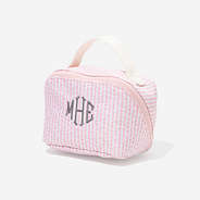 Monogrammed Makeup Bag in Pink Seersucker