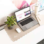 gold desk mat on desk