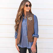 brown monogrammed puffy vest