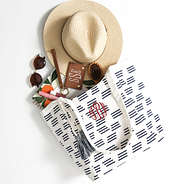 navy carry all tote with crimson monogram