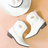Monogrammed Short Cowboy Boots with White Cowboy Hat