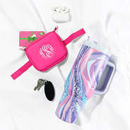 pink water bottle belt bag flatlay - NEW