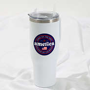 America sticker on white tumbler
