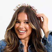 Rhinestone Birthday Headband on head
