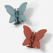 Butterfly Hair Clip Set in Rust and Blue