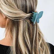 blue butterfly hair clip set up close