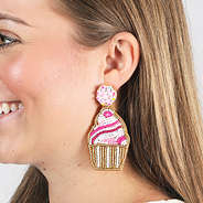 cupcake earrings in ear