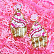 cupcake birthday earrings in pink confetti