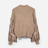 Sequin Fringe Sweater in Tan