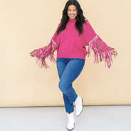 magenta sequin fringe sweater on julia ann