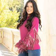 magenta sequin fringe sweater on peyton