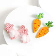 Pink Bunny and Carrot Easter Earrings