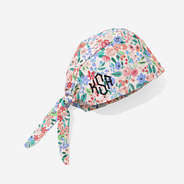 monogrammed scrub cap in coral floral