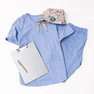 scrubs with monogrammed coral floral scrub cap