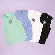 mint lavender white and black monogrammed exercise tank tops