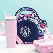posey petals monogrammed lunch bag with pink tumbler