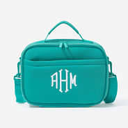 Monogrammed neoprene lunch bag in turquoise