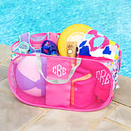 monogrammed watercolor cheetah pop up hamper poolside