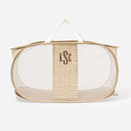 monogrammed laundry basket in khaki pebbles