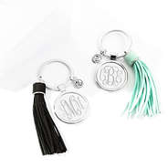black and mint tassel key chains in studio